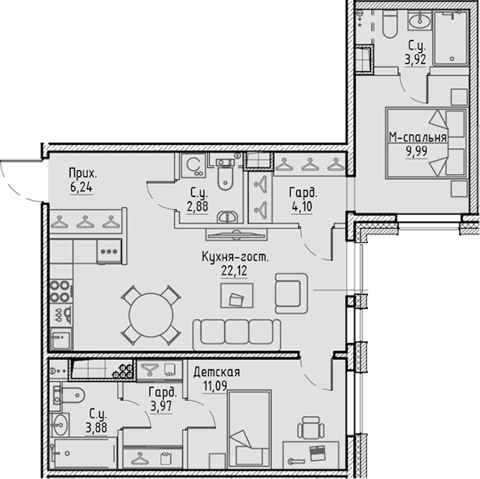 2-комнатная квартира 68.19 м², 8/10 эт., ЖК «LEGENDA Сампсониевский 32»